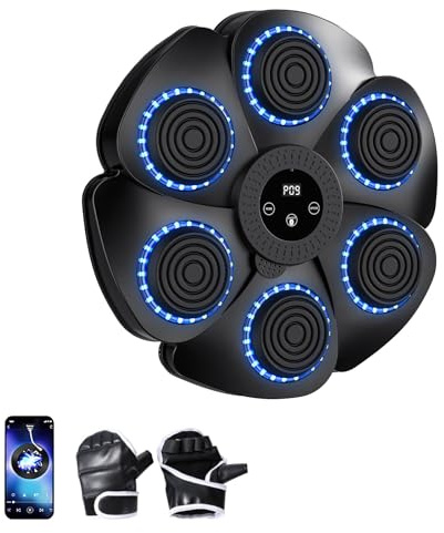 Carziyer Máquina de Boxeo Musical, Bluetooth, 9 Modos de Velocidad de la máquina de Boxeo con Guantes de Boxeo, máquina de Boxeo de Pared, Juego de Boxeo Familiar y para Adultos y Niños (Negro)