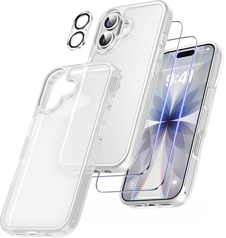 FLLAO 4 en 1 Coque pour iPhone 17 avec 2 Verre Trempé et 1 Caméra Protecteur, [Coussin d'air Intégré] Antichoc Antirayures Bumper Protection Housse pour iPhone 17 6.3, Matifié