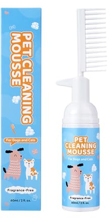 Shampooing Sec pour Chats et Chiens 60 ML avec Brosse | Mousse sans Rinçage Nettoyante et Nourrissante pour Animaux – Idéal pour Chatons, Chiots, , Camping, Maison et Refuges