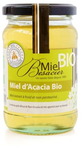 BESACIER - Miel d'Acacia Bio MIEL | Onctueux et savoureux | Idéal pour le petit déjeuner | le pot de 350g | LOT DE 3