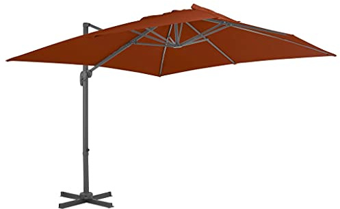 Ampelschirm 300x300 cm Terrakotta, pulverbeschichteter Aluminium-Mast, neigbar 360 Grad drehbar, UV-Schutz PA-beschichteter Stoff, Stabiler Gartenschirm für Terrasse Außenbereich
