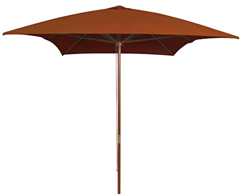 Parasol rectangulaire avec mât en bois - 200 x 300 cm - Rouge terre cuite - Protection UV - Parasol de jardin rectangulaire pour terrasse, balcon, piscine, protection solaire d'extérieur stable