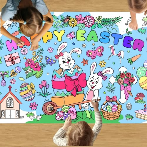 WOFEU Oster Malvorlage großes Poster, Basteln Ostern Kinder 182 x 76 cm | Ausmaltischdecke Ausmal-Tischdecke Für Das Klassenzimmer, Party Ausmalposter, Frohe Banner, Ostergeschenke Für Aktivitäten