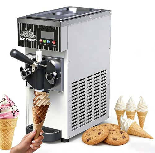 Macchina per Gelato Professionale, Congelatore per Gelato Soft Da Banco Con Impostazioni Di Durezza Regolabili, Pulizia Automatica, Pannello Lcd Intelligente E Produzione Di 4-5 Kg/H(Cream)