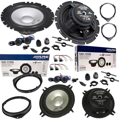 EvoTuning Kit 8 Casse Altoparlanti per Fiat Grande Punto, Punto Evo Anteriori e Posteriori* Alpine Sxe 1750S+1350S Set 2 Woofer 165 mm + 2 Woofer 13cm + 4 Tweeter +2 Coppie Anelli e Cavi Adattatori