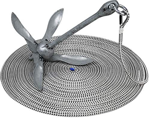 Seilflechter - Ankerset inkl. Festmacher 10 mm Ø, 30m Länge, 6kg Klappanker, 12mm Schäkel, rostfreie Edelstahl-Kausche fest eingespleißt, Taifun Ankerleine mit 1.9000 daN Bruchlast