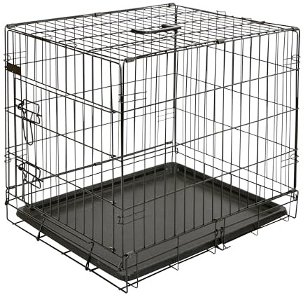 Kerbl Pet eintürige Gittertransportbox | Schwarz, 63 × 48 × 57 cm, Metallbox mit einer Tür und herausnehmbarer Kunststoffwanne für Hunde