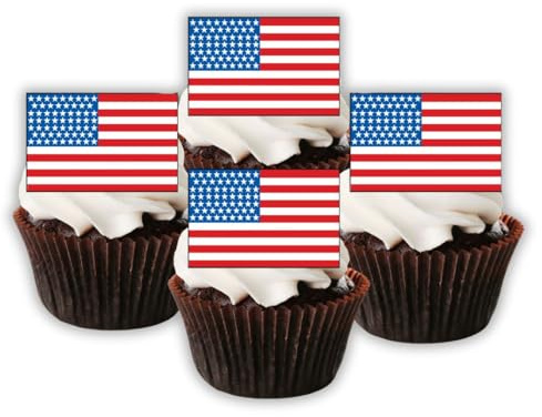 50 America Flag, Essbare Cupcake-Topper mit amerikanischer Flagge für Partys zum 4. Juli und USA-Mottopartys, 50 x 3 x 2 cm Rechtecke (ungeschnitten)