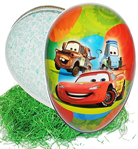 alles-meine.de GmbH 3 Stück XXL - Ostergras & Füll - Pappei 38 cm - Cars - Lightning McQueen - Auto - Osterei/Ei zum Befüllen - Deko Pappe Papp Pappeier - Dekoei Papposte..