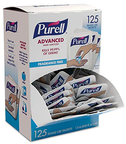 PURELL SINGLES Advanced Hand Sanitizer Gel, Fragrance Free, 125 Count Single-Use Travel-Size Packets - 9620-12-125EC (Pack of 1)