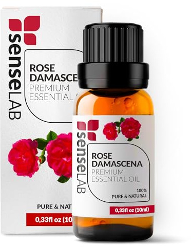 Olio essenziale di rosa damasco – 100% puro olio di rosa naturale per uso terapeutico – per diffusori e umidificatori – Olio rilassante e lenitivo per la cura della pelle – Olio da massaggio (10 ml)