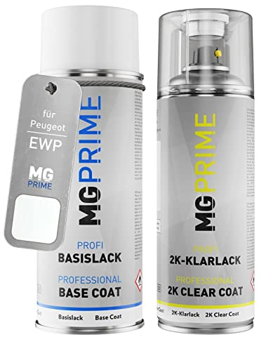 MG PRIME Billack 2K Sprayburk Set för Peugeot EWP Blanc Banquise/Bianca White Baslack 2 Komponenter Klarlack Sprayburk