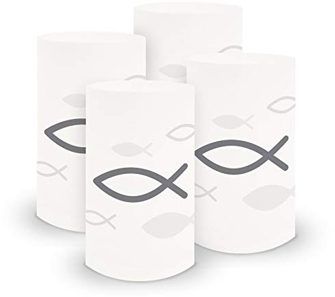 itenga 6x Windlicht Fisch aus stabiler Folie ca. 6,0 x 10,0 cm für Jungen und Mädchen Kommunion Konfirmation Taufe (Grau)