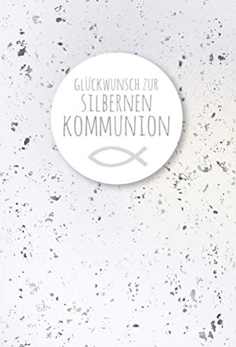 KE AV Glückwunschkarte zur Kommunion für Jungen & Mädchen - Silberne Klappkarte mit Schriftfeld - Inkl. Umschlag - 17,0 x 11,5 cm - Motiv: Silber