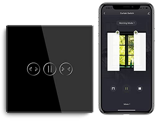 BSEED Smart WLAN Vorhangschalter aus Glas (Neutralleiter Erforderlich) Schwarz