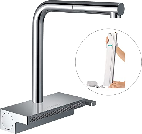 hansgrohe Küchenarmatur Aquno Select M81 (Wasserhahn Küche mit Schlauchbox und Abtropfsieb, 150° schwenkbar, hoher und ausziehbarer Komfort-Auslauf 250mm, 2 Strahlarten, Standardanschlüsse) Chrom