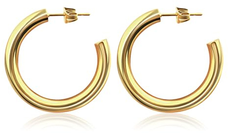 Creoles Gold för damer I guld 18 karat rostfritt stål Creoles - vattentät - runda örhängen i 28mm