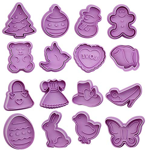 Ultranic Moldes De Galletas De Navidad, Cortadores De Galletas Cortapastas con Expulsor Herramientas para Hornear para Pastel, Cookie, Fondant, Reposteria Y Tarta para Niños Hogar (16pcs)