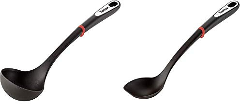 Tefal K2060114 Ingenio Louche ustensile de Cuisine Noir résistant sans bisphénol & K2060514 Ingenio Cuillère ustensile de Cuisine Noir résistant sans bisphénol A avec Insert Silicone
