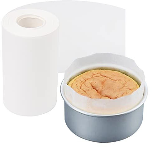 Wexpw Cake Pan Side Liner Roll - 4 in x 164 ft Parchment Paper Strips for Baking, White Precut Circles