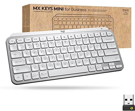 Logitech MX Keys Mini Wireless Illuminated Keyboard for Business, Compact, Logi Bolt Technology, Backlit, Rechargeable, Globally Certified, Windows/Mac/Chrome/Linux - Pale Gray