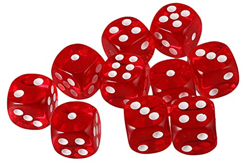 Yourandoll 10 STÜCKE Polyedrische Würfel D6 Würfel 16mm Acryl Dice Spielwürfel for DND RPG Dungeons & Dragons Tischspiele (Rot)