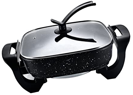 FHCSAO Sartén Eléctrica Multi-Cooker Cuadrada Multi-función Multi-función Eléctrica con Tapa de Vidrio, Temperatura Ajustable con Superficie Antiadherente para Cocinar en Casa Barbacoa Interior