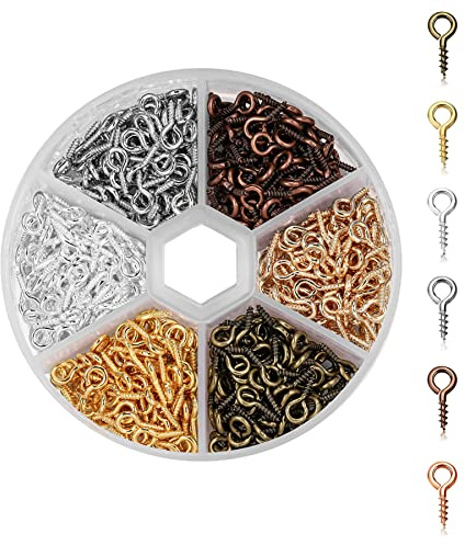 Set di 900 viti con occhielli a vite per occhiello, mini occhiello, in metallo, per fai da te, fai da te (5 x 10 mm, sei colori)