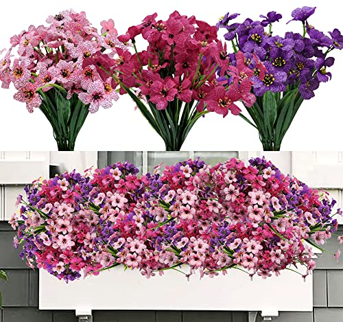 ROLLWAY 9 Bündel Kunstblumen wie Echt Balkon Künstliche Blumen Wetterfest Künstliche Balkonpflanzen Kunstpflanzen Außenbereich UV-beständig Balkonblumen für Balkon Dekoration, Garten, Outdoor