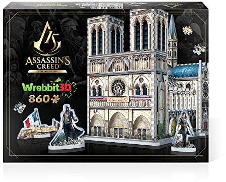 Wrebbit3D Assassin's Creed Unity - Notre-Dame 3D-pussel - 860 delar, innehåller referenser från Ubisoft videospel, med unika, 1,4 cm tjocka skumbitar för en stabil design