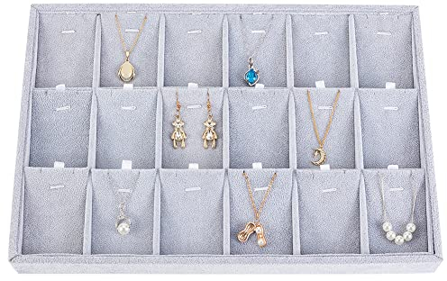 PH PandaHall 18 Slots Vassoio per Gioielli da Collo, Vetrina per Collane Organizzatore di Ciondoli con Inserti Rimovibili Tappetini per Gioielli per Vendita di Gioielli in Magazzino, 24x35cm