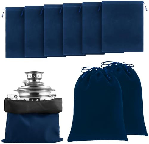 Lot de 6 sacs de rangement en tissu anti-ternissement pour bijoux en argent, argenterie, couverts, 45,7 x 45,7 cm (bleu marine)