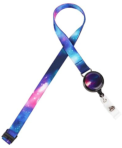 LGEGE Breakaway-Schlüsselband mit einziehbarer Ausweisrolle, Sicherheitsverschluss, Ausweis-Zugangskarte, Anwesenheitskarte, Schlüsselhalter, künstlerisches Design (Sternenhimmel)