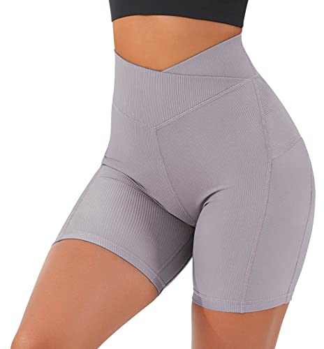 Kurze Leggings Damen Push Up Booty Sport Shorts V Cross Taille Seamless Scrunch Butt Sportleggins Laufhose Kurz Mit Handytasche Radlerhose Blickdicht Bauchkontrolle Yoga Shorts Laufshorts Für Frauen