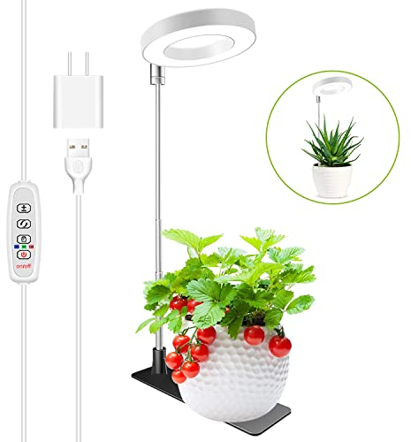 Kullsinss Grow Lights for Indoor Plants, 48 LEDs Full Spectrum Plant Grow Light with Detachable Base, Height Adjustable, 3 Spectrum Modes, Automatic Timer, Dimmable Plant Light for Small Plants