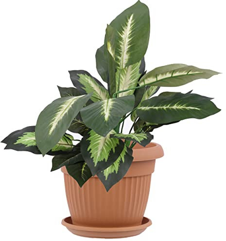 botle Pot de fleurs rond et soucoupe - Dimensions : 35 cm x 27,5 cm - Volume : 13 l - Couleur : terre cuite - Plastique - 12 grands pots de fleurs traditionnels
