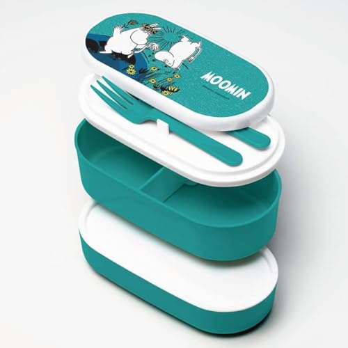 Puckator Moomin Stapelbare Bento-Box - Lunchbox für Erwachsene und Kinder mit Fächern und Gabel und Löffel - Brotdose - Lebensmittelbehälter mit Deckel - Snackgläser