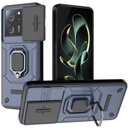 PEIYE Funda para Xiaomi 13T / Xiaomi 13T Pro, Carcasa Armor en Silicona Suave y PC Rígido, Case Antigolpes con Anillo Rotativo de 360° y Cover Protector para Lente, Azul
