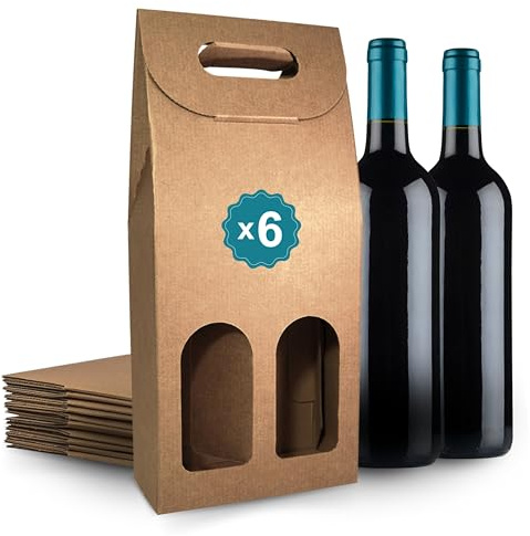 6x Weinbox für 2 Flaschen 18x9x40 cm – Braune Geschenkbox für Wein, Sekt und Spirituosen | Weihnachten, Geburtstag, Hochzeit | Espirito Rebelde
