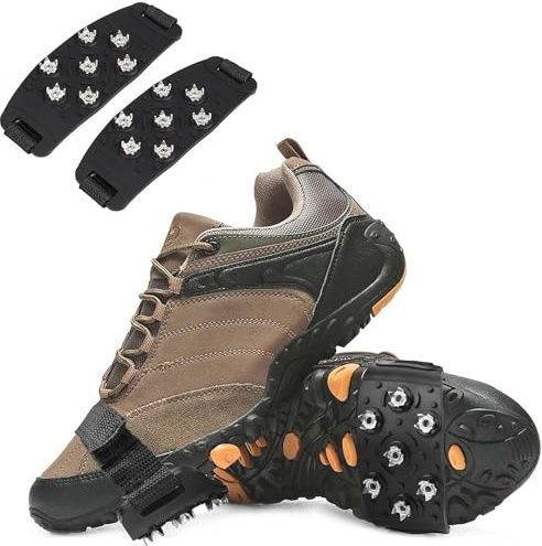 Crampons for Shoes, Ice Cleats for Boots with 7 Shoe Spikes, Anti Slip Snow Cleats, Ice Shoes Grippers, Walk Traction Cleats Shoe Chains for Women Men Walking Climbing Hiking Ice Fishing