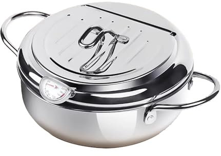 Olla para Freidora, Freidora de Aceite de 3L con Termómetro, Freidora Antiadherente, para Patatas Fritas Tempura/Francés/Pescado/Pollo (Color : Silver, Size : 31cm/12.0in)