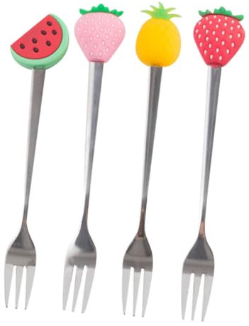 PRETYZOOM Lot De 4 Fourchettes À Fruits En Acier Inoxydable À Trois Dents Pour Dessert Ustensiles De Cuisine À Bords Lisses Pour Fêtes