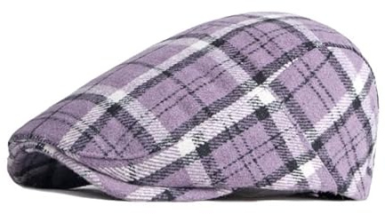 JZTDYPP Schiebermütze Herren Herbst Winter Polyester Plaid Newsboy Caps Flache Schirmmütze Entenschnabelmütze Männer Und Frauen Maler Baskenmütze Hüte,Lila,55-60Cm