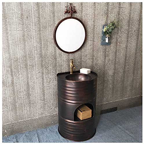 SmPinnaA Mueble De Lavabo Independiente para Baño Y Lavabo, De Pie, con Pedestal Completo Brillante, Mueble para Lavabo Debajo del Lavabo, 22,8 X 19,2 X 35,4 Pulgadas, Cobre Rojo, Sin Espejo
