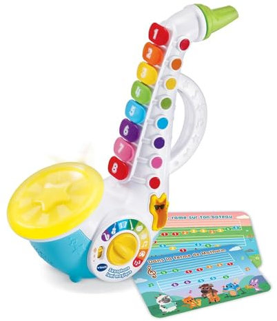 VTech - Saxophone Lumi Magique, Instrument de Musique Enfant, Saxophone Interactif avec Partitions de 4 Comptines, Jouet d'Éveil Musical, Cadeau Enfant Dès 2 Ans - Contenu en Français