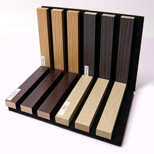 AMZDEPOT Pannelli da parete a doghe in legno, confezione da 4 pannelli in legno per parete, pannelli acustici 3D, grandi pannelli acustici per interni, soffitti e pareti, decorazione per riduzione del