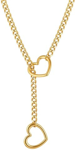 Tseonmis Herz-O-Ring-Schlupfkette für Damen, Loveshackles-Herz-Schlupfkette, Herz-Schlupfkette für Damen, verstellbare Lasso-Herzkette, Y-Halskette aus Edelstahl für Frauen (Gold)