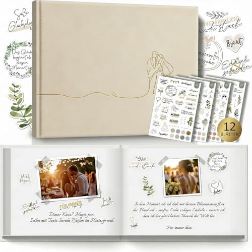 BIROYAL Gästebuch Hochzeit & 550+ Hochzeiten Sticker - 104 Seiten Hochzeit Gästebuch Blanko - 24 * 18cm Hardcover Hochzeitsgästebuch mit Goldenem Titel - Hochzeitsalbum für Hochzeiten, Geburtstage