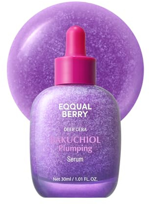 EQQUALBERRY Bakuchiol Plumping Face Serum - Retinol Natural Alternative for Sensitive Skin, with Niacinamide & Hyaluronic Acid, Pore & Wrinkle Korean Skin Care (1.01oz / 30ml)