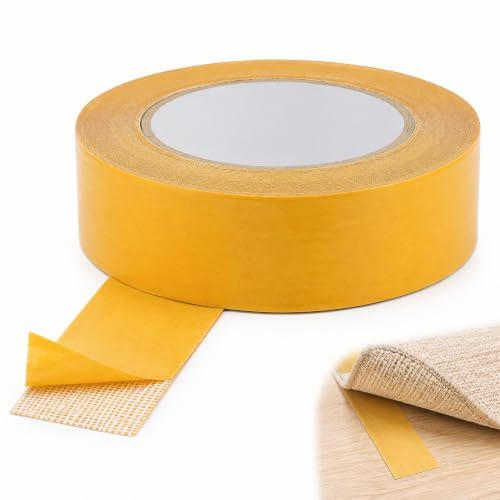 Niyangle Double Sided Carpet Tape Extra Strong Double Sided Tape for Rugs Cloth Based Adhesive Yellow 20M Roll for Carpet Seams Floor Fixing Packing Sealing Repair